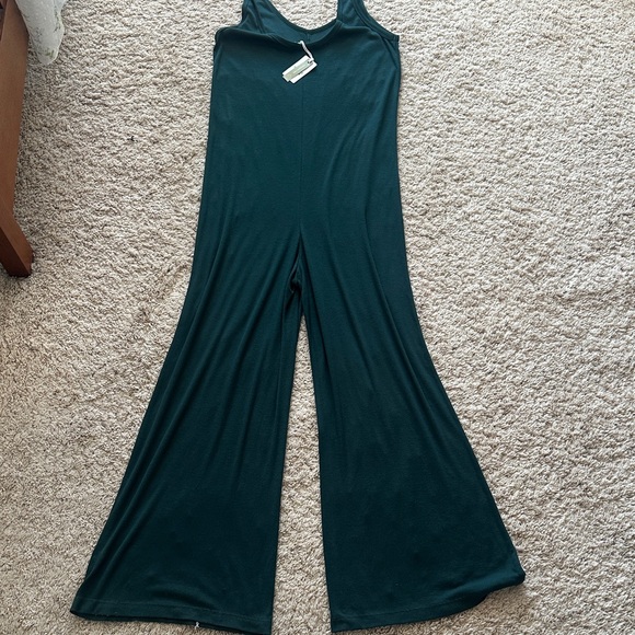 Marine Layer Pants - Marine Layer Dark Green Wide-Leg Jumpsuit